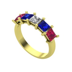 Edda 5 Taşlı Yüzük - Swarovski, lab safir ve rodolit garnet 8 ayar altın yüzük #5h2xwu