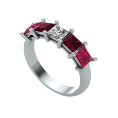 Edda 5 Taşlı Yüzük - Swarovski, kök yakut ve rodolit garnet 925 ayar gümüş yüzük #agii4e