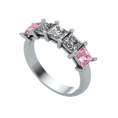 Swarovski, pırlanta ve pembe kuvars 18 ayar beyaz altın yüzük (0.78 karat)