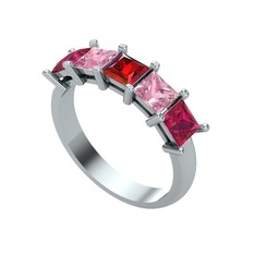 Garnet, pembe kuvars ve rodolit garnet 8 ayar beyaz altın yüzük