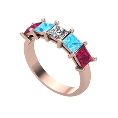 Swarovski, akuamarin ve rodolit garnet 14 ayar rose altın yüzük