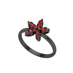 Yasemin Çiçeği Yüzük - Garnet 925 ayar siyah rodyum kaplama gümüş yüzük #2i32lv