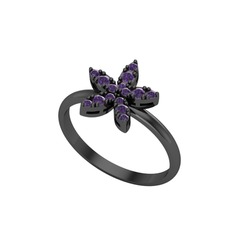 Yasemin Çiçeği Yüzük - Ametist 925 ayar siyah rodyum kaplama gümüş yüzük #grl854