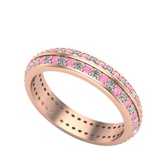 Swarovski ve pembe kuvars 8 ayar rose altın yüzük