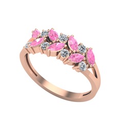 Pembe kuvars ve swarovski 925 ayar rose altın kaplama gümüş yüzük