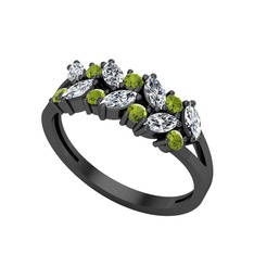 Swarovski ve peridot 925 ayar siyah rodyum kaplama gümüş yüzük