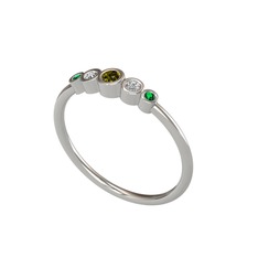 Peridot, swarovski ve yeşil kuvars 8 ayar beyaz altın yüzük