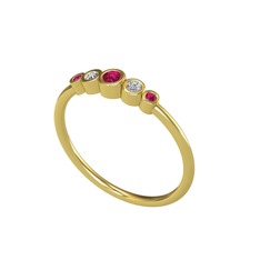 Minimal 5 Taşlı Yüzük - Rodolit garnet ve swarovski 18 ayar altın yüzük #15h4ayf