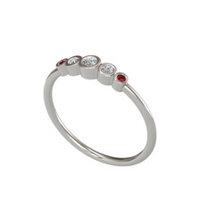 Minimal 5 Taşlı Yüzük - Beyaz zirkon, swarovski ve garnet 8 ayar beyaz altın yüzük #171rvq5