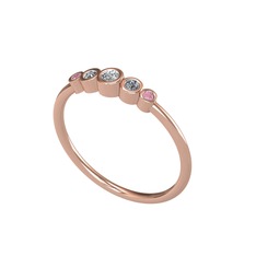 Minimal 5 Taşlı Yüzük - Swarovski, elmas ve pembe kuvars 925 ayar rose altın kaplama gümüş yüzük (0.072 karat) #c2f9uv