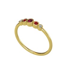 Minimal 5 Taşlı Yüzük - Kök yakut, garnet ve swarovski 8 ayar altın yüzük #e8us10