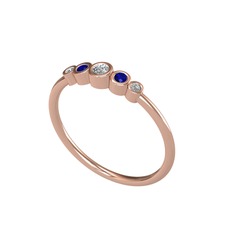 Minimal 5 Taşlı Yüzük - Swarovski ve lab safir 8 ayar rose altın yüzük #hg2744