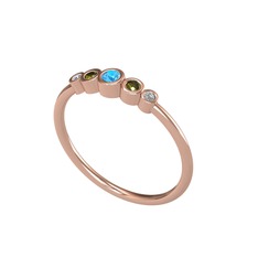 Minimal 5 Taşlı Yüzük - Akuamarin, peridot ve swarovski 8 ayar rose altın yüzük #q22drx