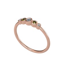 Minimal 5 Taşlı Yüzük - Elmas, peridot ve swarovski 925 ayar rose altın kaplama gümüş yüzük (0.06 karat) #rajld2