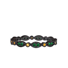 Minimal Tamtur Yüzük - Yeşil kuvars ve sitrin 925 ayar siyah rodyum kaplama gümüş yüzük #1aaqirq