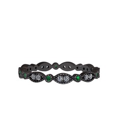 Pırlanta ve yeşil kuvars 925 ayar siyah rodyum kaplama gümüş yüzük (0.198 karat)