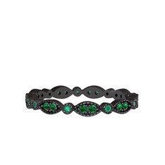 Minimal Tamtur Yüzük - Yeşil kuvars ve kök zümrüt 925 ayar siyah rodyum kaplama gümüş yüzük #bqlrz9