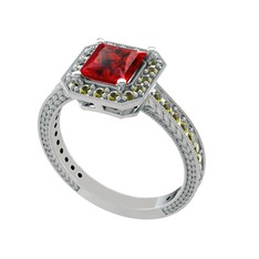 Garnet ve peridot 14 ayar beyaz altın yüzük