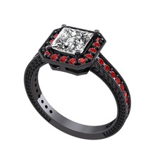 Althea Yüzük - Swarovski ve garnet 925 ayar siyah rodyum kaplama gümüş yüzük #1kywu7n