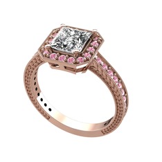 Swarovski ve pembe kuvars 14 ayar rose altın yüzük