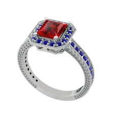 Garnet ve lab safir 18 ayar beyaz altın yüzük