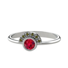 Minimal Güneş Yüzük - Rodolit garnet ve peridot 925 ayar gümüş yüzük #al6dor