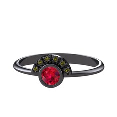 Minimal Güneş Yüzük - Rodolit garnet ve peridot 925 ayar siyah rodyum kaplama gümüş yüzük #joiucu