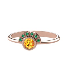 Minimal Güneş Yüzük - Sitrin ve yeşil kuvars 14 ayar rose altın yüzük #r5qb70