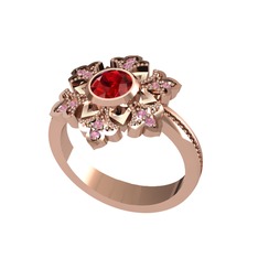 Garnet ve pembe kuvars 925 ayar rose altın kaplama gümüş yüzük