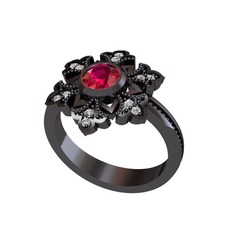 Lumi Kar Tanesi Yüzük - Rodolit garnet ve swarovski 925 ayar siyah rodyum kaplama gümüş yüzük #4gk0ui