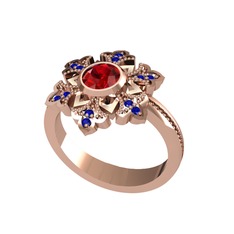 Garnet ve lab safir 8 ayar rose altın yüzük