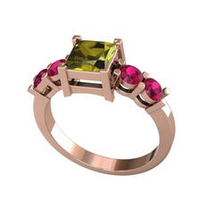 Peridot ve rodolit garnet 18 ayar rose altın yüzük