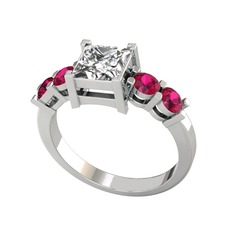 Swarovski ve rodolit garnet 14 ayar beyaz altın yüzük