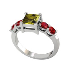 Peridot ve garnet 925 ayar gümüş yüzük