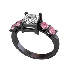 Pya 5 Taş Yüzük - Swarovski ve pembe kuvars 925 ayar siyah rodyum kaplama gümüş yüzük #ivvatg