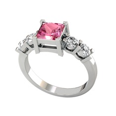 Pembe kuvars ve swarovski 18 ayar beyaz altın yüzük