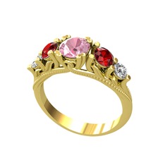 Eden 5 Taş Yüzük - Pembe kuvars, garnet ve swarovski 18 ayar altın yüzük #16e0dx9