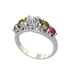 Eden 5 Taş Yüzük - Swarovski, peridot ve rodolit garnet 925 ayar gümüş yüzük #b0bjal