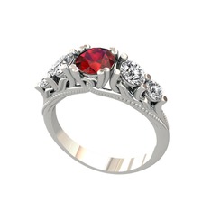 Eden 5 Taş Yüzük - Garnet, swarovski ve pırlanta 18 ayar beyaz altın yüzük (0.36 karat) #hxlzrg