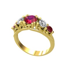 Eden 5 Taş Yüzük - Rodolit garnet, swarovski ve kök yakut 925 ayar altın kaplama gümüş yüzük #qd6lpw