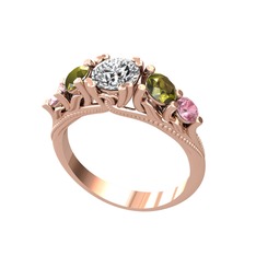 Swarovski, peridot ve pembe kuvars 18 ayar rose altın yüzük