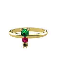 Madga Yüzük - Yeşil kuvars, rodolit garnet ve peridot 18 ayar altın yüzük #10qggus