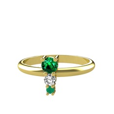 Madga Yüzük - Yeşil kuvars, swarovski ve kök zümrüt 18 ayar altın yüzük #147885a