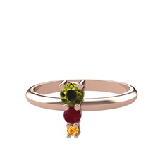 Madga Yüzük - Peridot, kök yakut ve sitrin 8 ayar rose altın yüzük #1cpbxbx