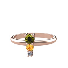 Madga Yüzük - Peridot, sitrin ve pırlanta 18 ayar rose altın yüzük (0.036 karat) #1ki3bhp