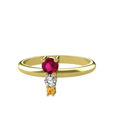 Madga Yüzük - Rodolit garnet, swarovski ve sitrin 14 ayar altın yüzük #k5j8kn