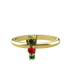 Madga Yüzük - Peridot, garnet ve yeşil kuvars 14 ayar altın yüzük #mlm156