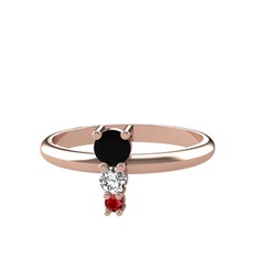 Siyah zirkon, swarovski ve garnet 14 ayar rose altın yüzük