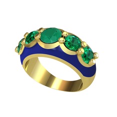 Aura Yüzük - Kök zümrüt ve yeşil kuvars 18 ayar altın yüzük (Lacivert mineli) #10c1bjo