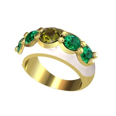 Aura Yüzük - Peridot ve yeşil kuvars 14 ayar altın yüzük (Beyaz mineli) #1d5ljjd